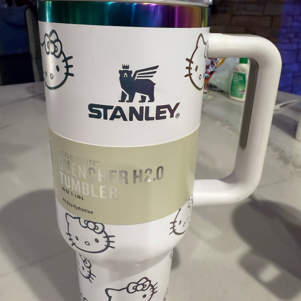 Stanley White Water Bottle with Hello Kitty Design